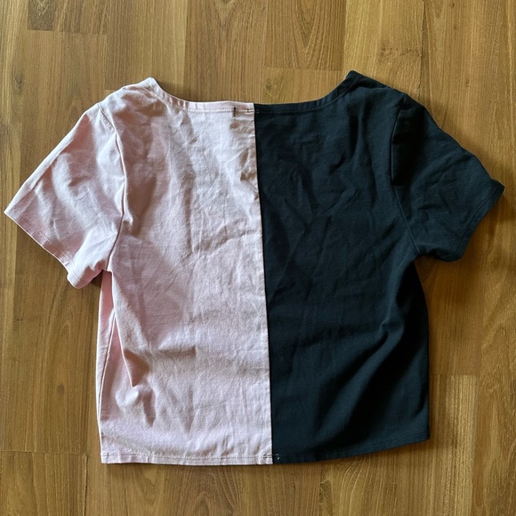 Hot Topic Safety Pin Black and Pink Colorblock Short Sleeve Tee - Picture 6 of 6